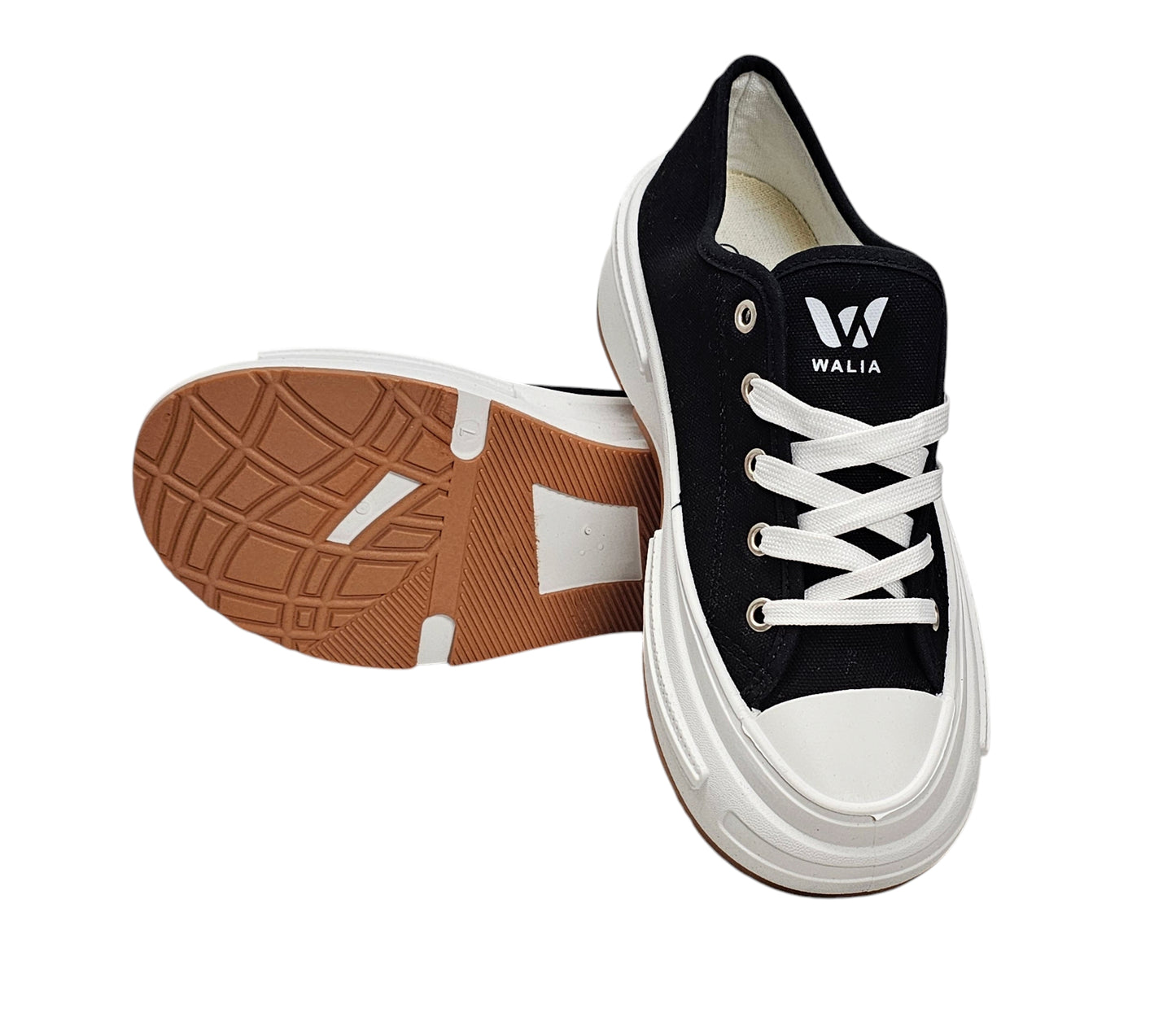 Walia Black Women's Canvas Sneakers with Chunky Sole