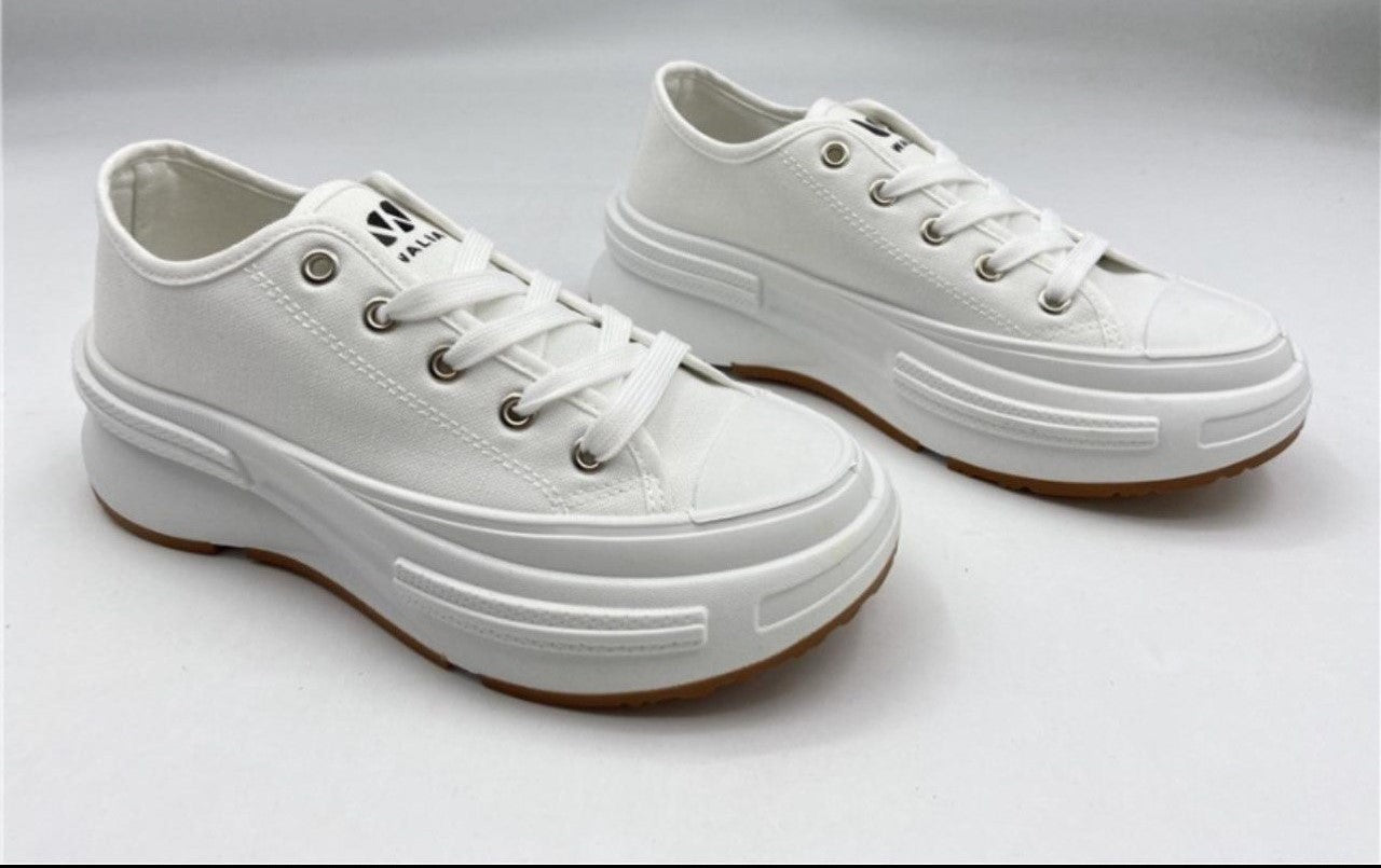 Walia White Women's Canvas Sneakers with Chunky Sole