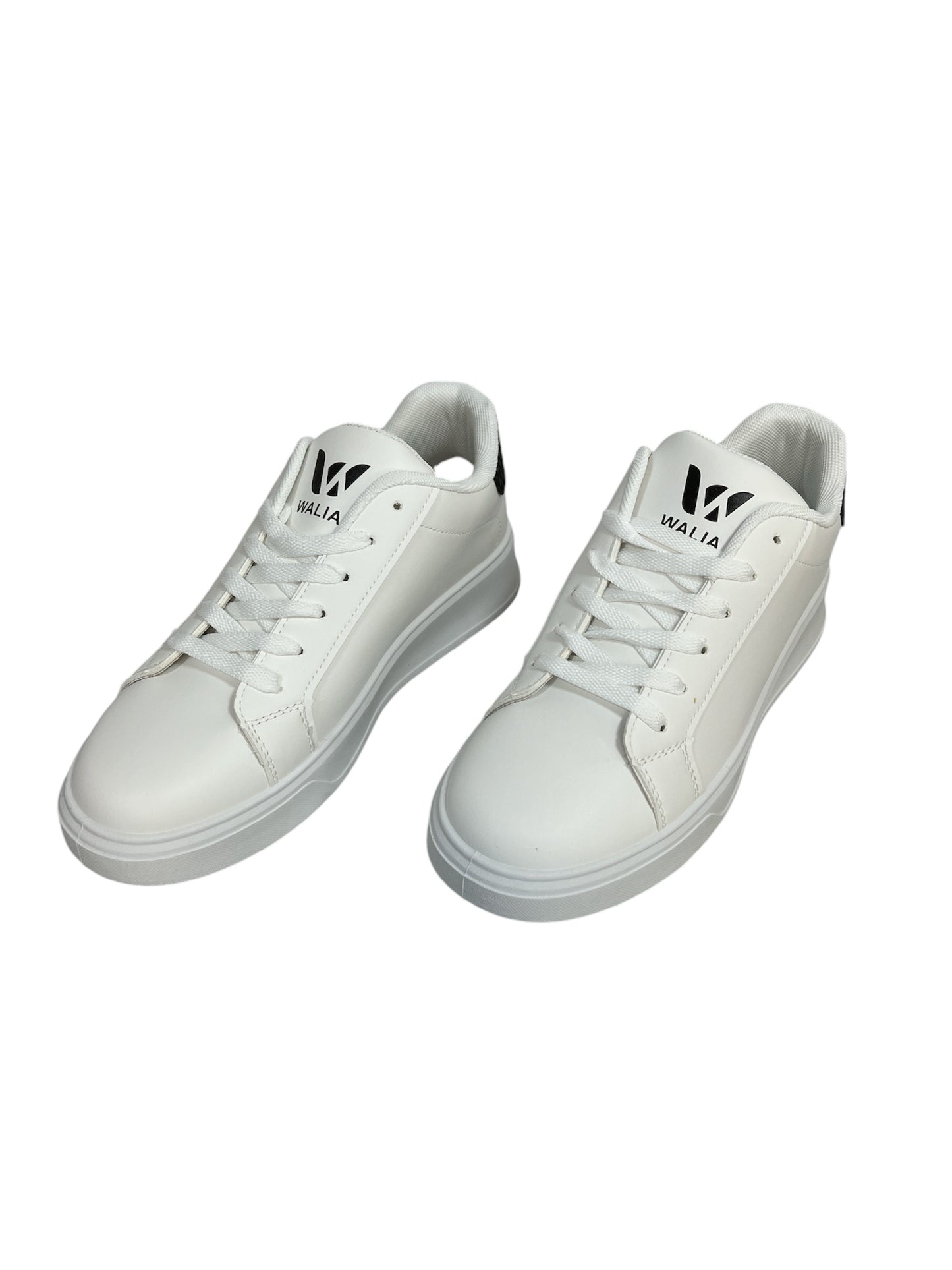 Walia Classic White-Black Sneakers, Low-Top Lace-Up, Platform Sole, Casual Athletic Fashion