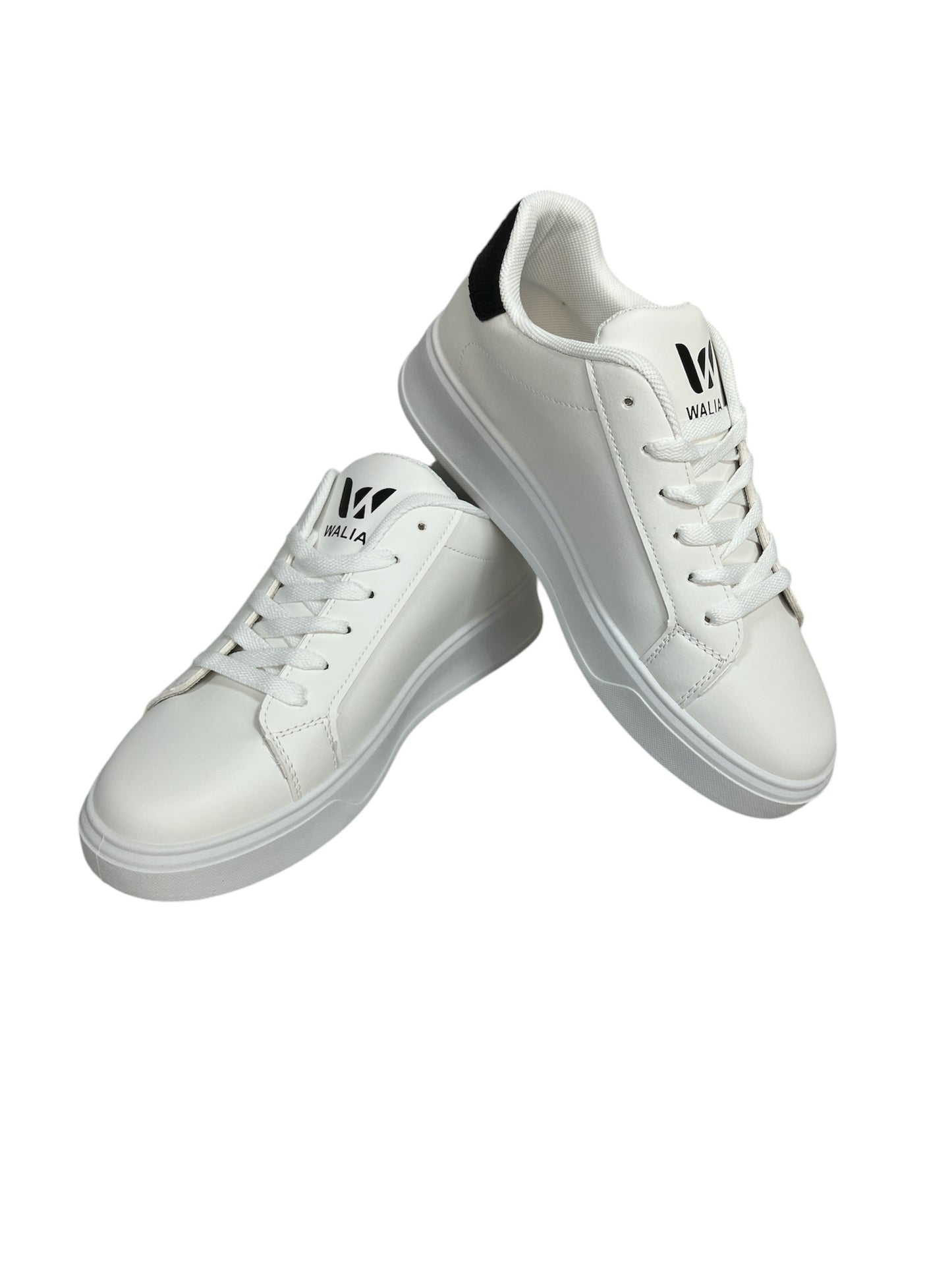 Walia Classic White-Black Sneakers, Low-Top Lace-Up, Platform Sole, Casual Athletic Fashion