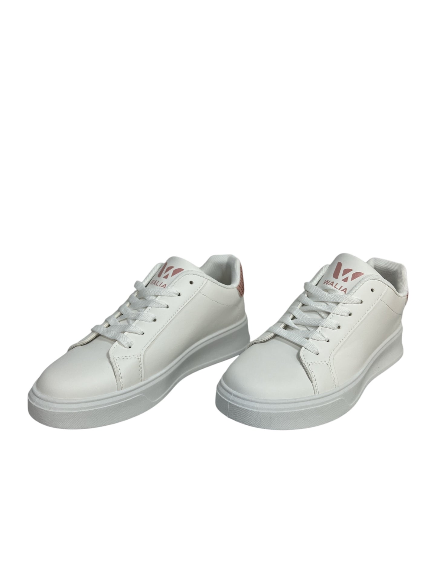 Walia Classic White-Pink Sneakers, Low-Top Lace-Up, Platform Sole, Casual Athletic Fashion