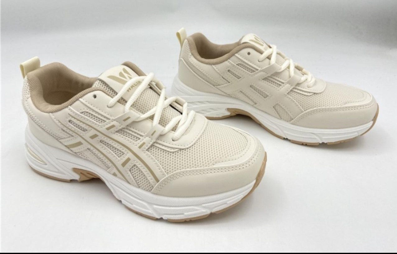 Walia Beige Athletic Running Shoes, Mesh Upper, White Sole, Cushioned Training Sneakers
