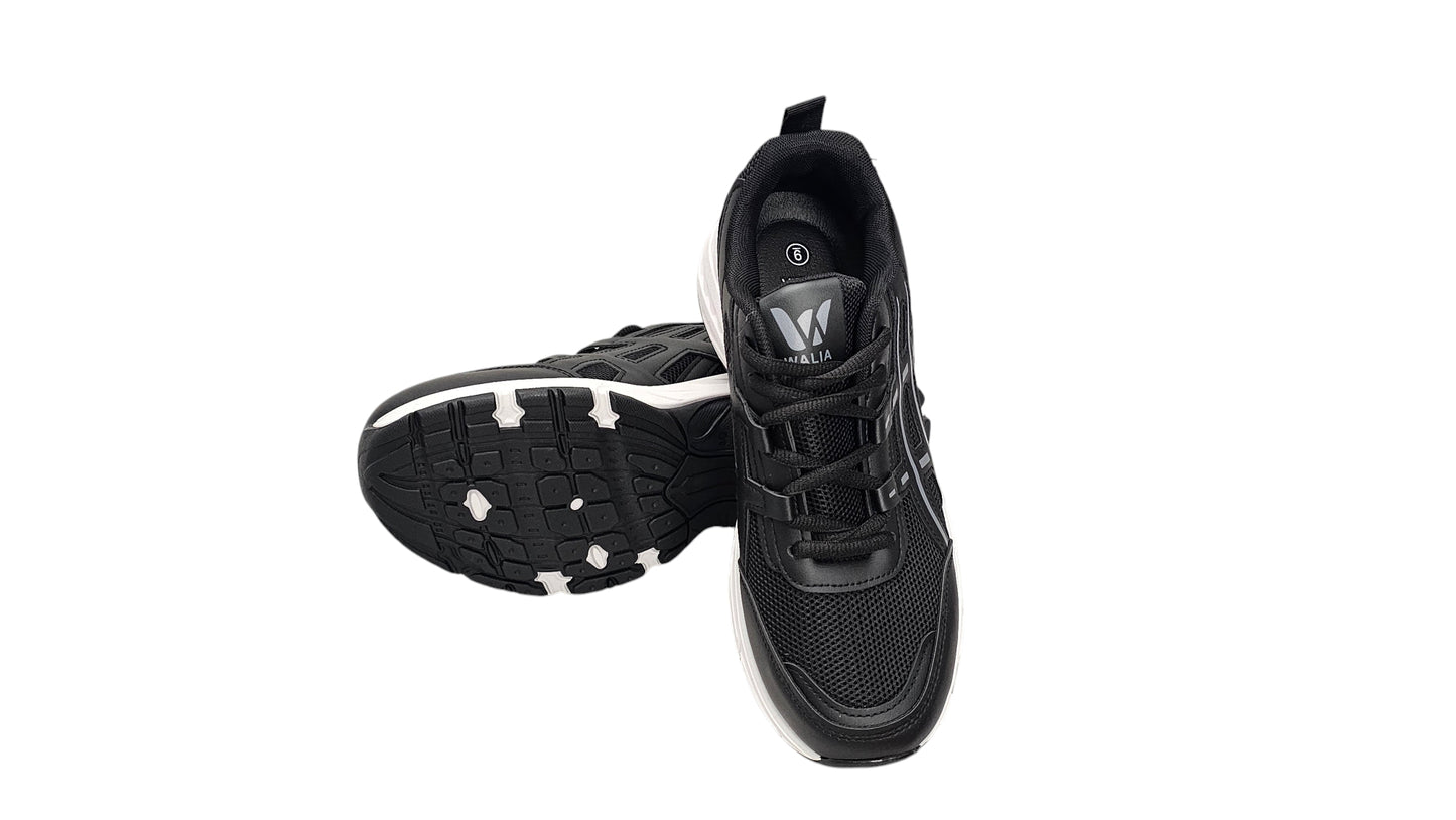 Walia Black Athletic Running Shoes, Mesh Upper, White Sole, Cushioned Training Sneakers