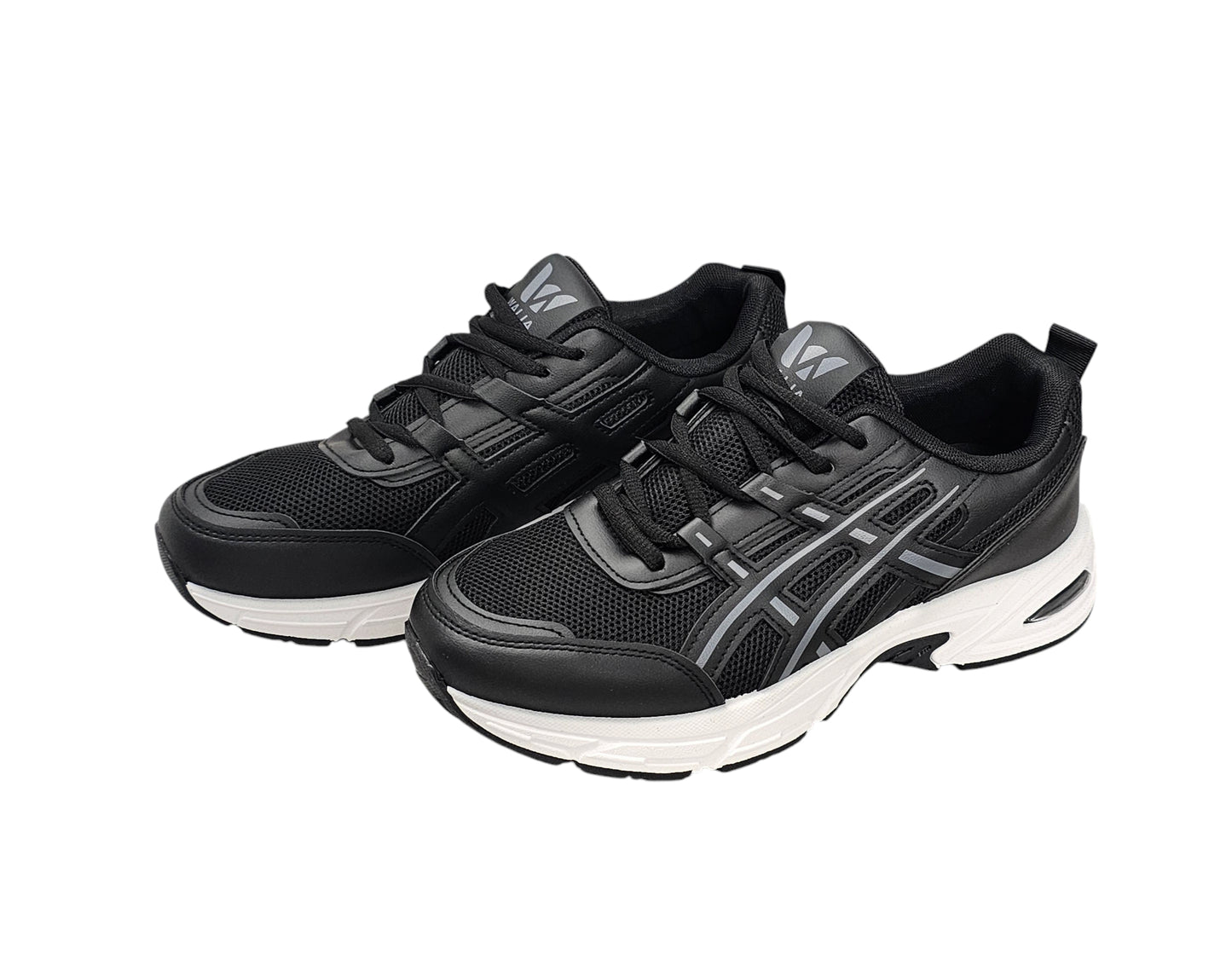 Walia Black Athletic Running Shoes, Mesh Upper, White Sole, Cushioned Training Sneakers