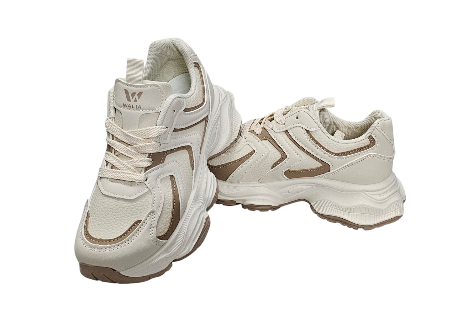 Walia Beige Chunky Platform Sneakers, High Platform Fashion Shoes, Lace-up Comfort