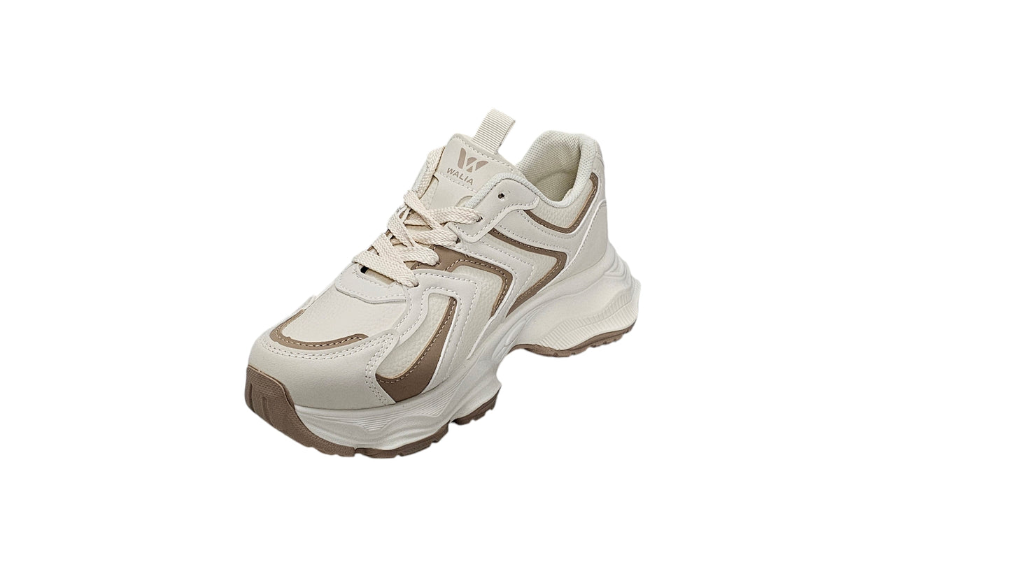 Walia Beige Chunky Platform Sneakers, High Platform Fashion Shoes, Lace-up Comfort