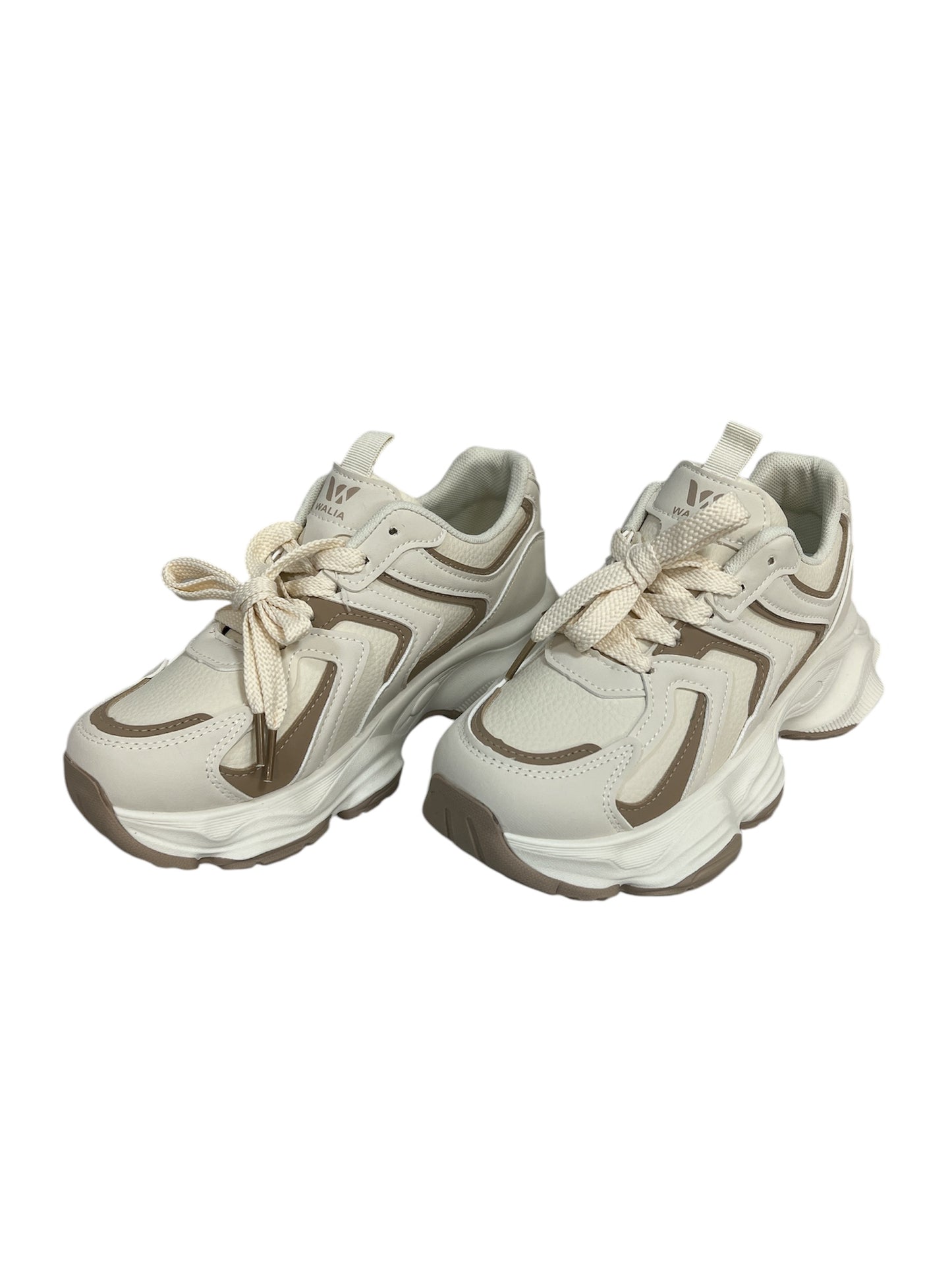 Walia Beige Chunky Platform Sneakers, High Platform Fashion Shoes, Lace-up Comfort