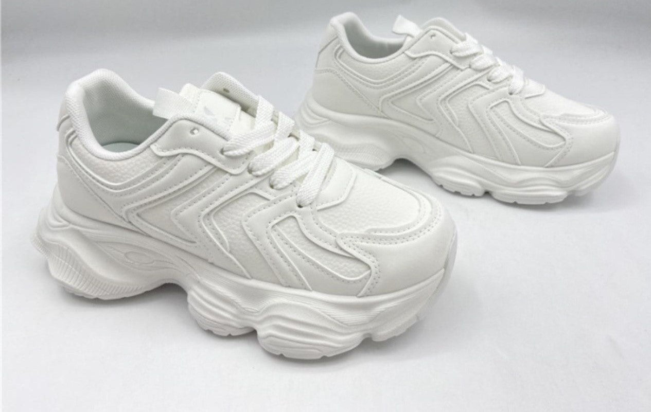 Walia White Chunky Platform Sneakers, High Platform Fashion Shoes, Lace-up Comfort