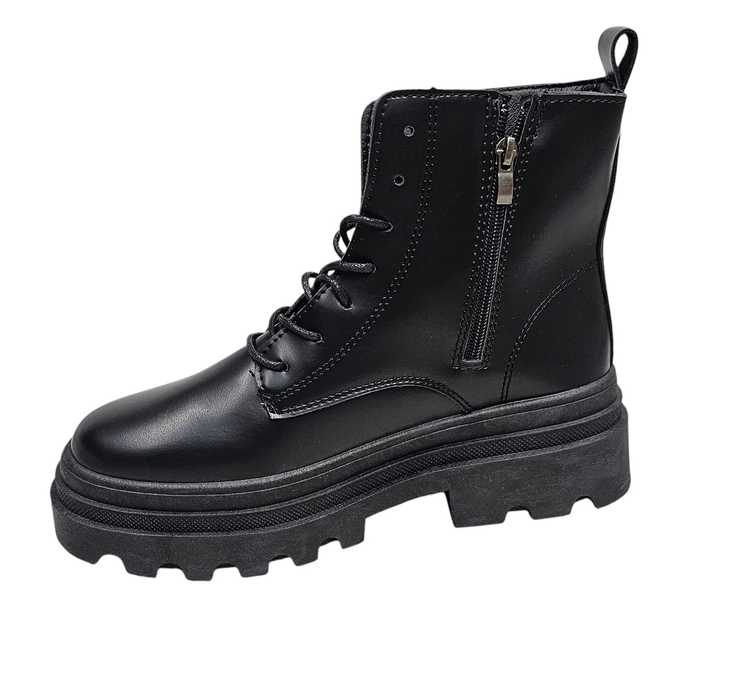 Walia Black Combat Boots for Women, Platform Lug Sole, Lace-up Military Style Ankle Boots